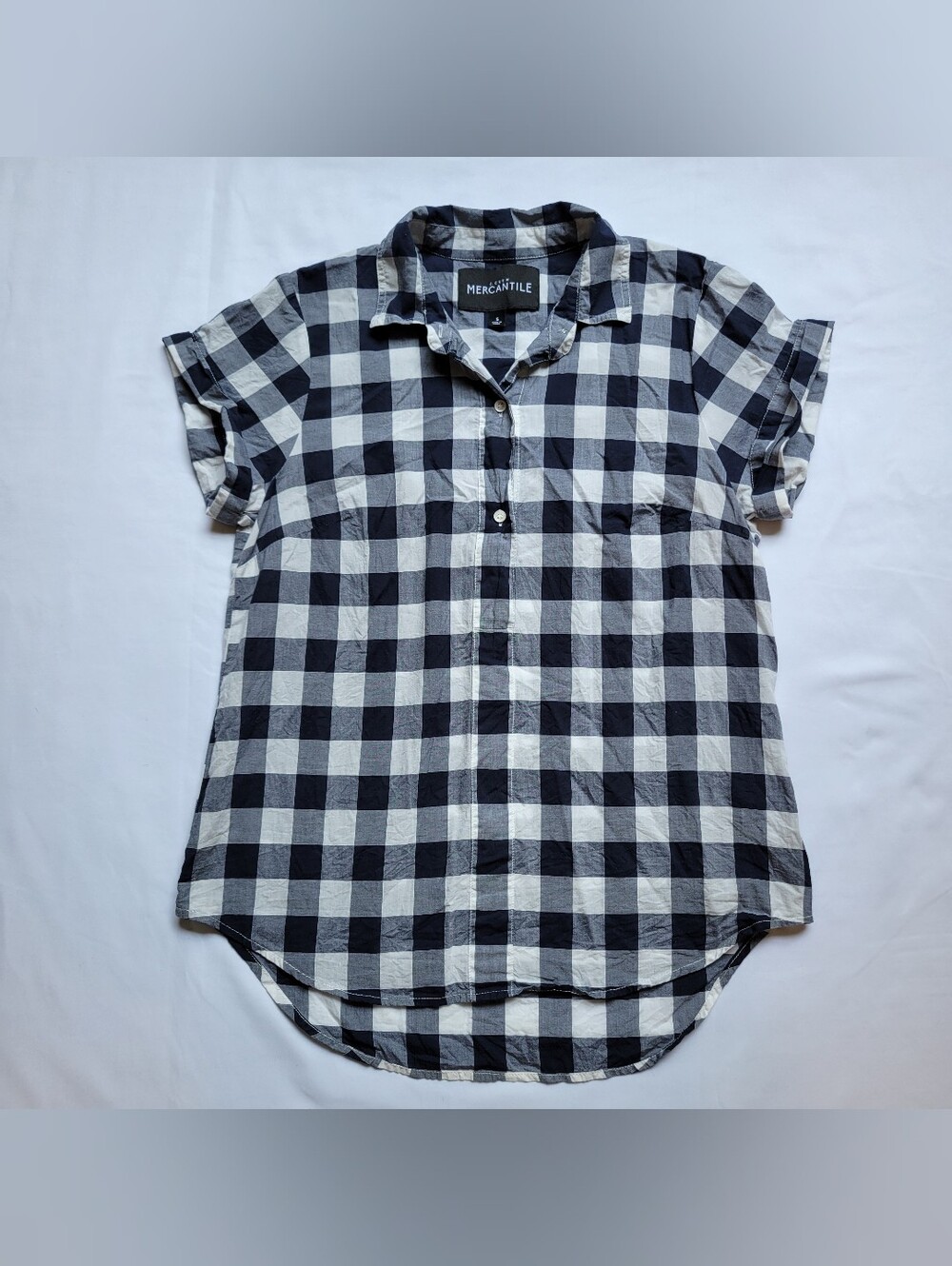 J Crew Mercantile Small Blue Gingham Plaid Cotton Popover Shirt Americana Preppy